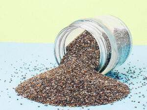 Chia seeds in a glass jar.
